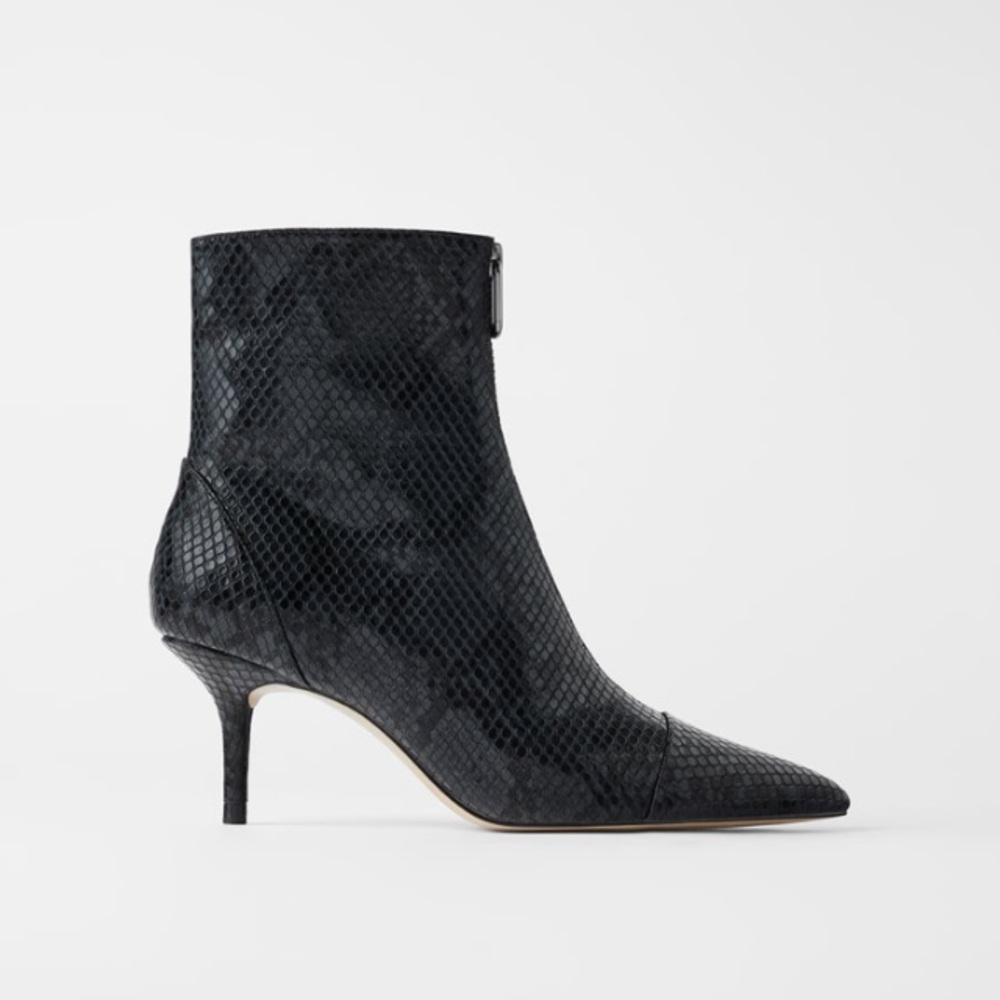Zara black snake print heeled ankle boots